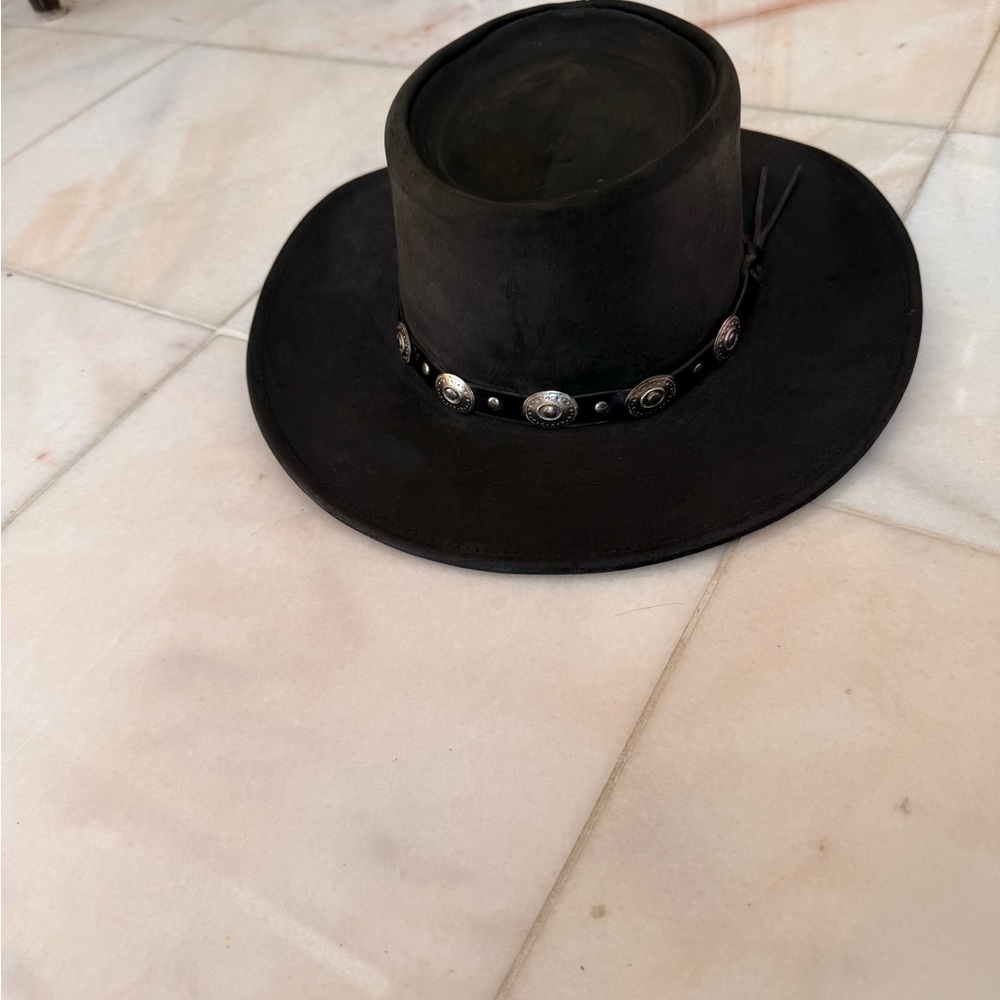 Men's Black Leather Western Concho Hat - Classic Ranch Style